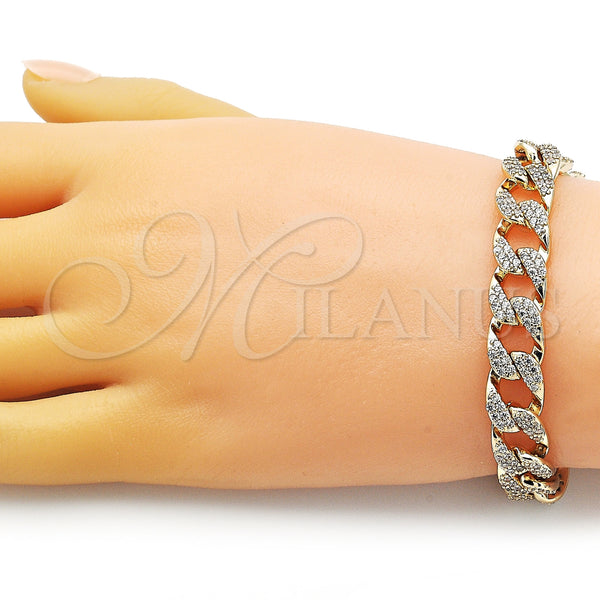 Gold Filled Bracelet — Fancy Bracelet Curb Design with White Micro Pave — alternate product view — SKU 153668 | Oro Laminado brazalete — elegante Bracelet Curb diseño with blanco Micro Pave — SKU 153668