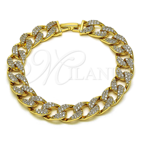 Gold Filled Bracelet — Fancy Bracelet Curb Design with White Micro Pave — main product view — SKU 153668 | Oro Laminado brazalete — elegante Bracelet Curb diseño with blanco Micro Pave — SKU 153668