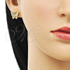 Oro Laminado Stud Earring, Gold Filled Style Butterfly Design, with Ivory Pearl, Polished, Golden Finish, 02.379.0076