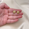 Oro Laminado Stud Earring, Gold Filled Style with White Micro Pave, Polished, Golden Finish, 02.342.0284