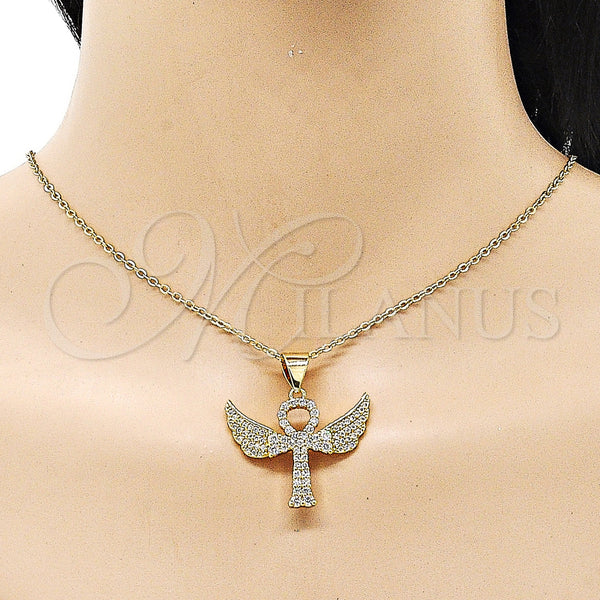 Gold Filled Pendant — Religious Pendant Cross and Wings Design with White — alternate product view — SKU 153683 | Oro Laminado dije — Religious Pendant cruz and Wings diseño with blanco — SKU 153683