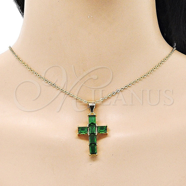 Gold Filled Pendant — Religious Pendant Cross Design with Green Cubic Zirconia — alternate product view — SKU 153684 | Oro Laminado dije — Religious Pendant cruz diseño with Green Cubic Zirconia — SKU 153684