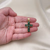Oro Laminado Religious Pendant, Gold Filled Style Cross Design, with Green Cubic Zirconia, Polished, Golden Finish, 05.342.0184