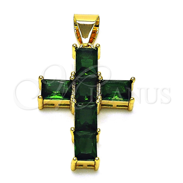 Gold Filled Pendant — Religious Pendant Cross Design with Green Cubic Zirconia — main product view — SKU 153684 | Oro Laminado dije — Religious Pendant cruz diseño with Green Cubic Zirconia — SKU 153684