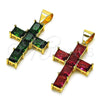 Oro Laminado Religious Pendant, Gold Filled Style Cross Design, with Green Cubic Zirconia, Polished, Golden Finish, 05.342.0184