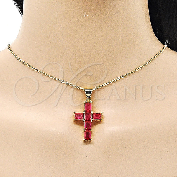 Gold Filled Pendant — Religious Pendant Cross Design with Ruby Cubic Zirconia — alternate product view — SKU 153685 | Oro Laminado dije — Religious Pendant cruz diseño with Ruby Cubic Zirconia — SKU 153685