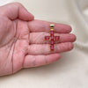 Oro Laminado Religious Pendant, Gold Filled Style Cross Design, with Ruby Cubic Zirconia, Polished, Golden Finish, 05.342.0184.1