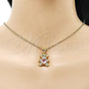 Oro Laminado Fancy Pendant, Gold Filled Style Teddy Bear and Heart Design, with Pink Cubic Zirconia and White Micro Pave, Polished, Golden Finish, 05.342.0187.1