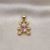 Oro Laminado Fancy Pendant, Gold Filled Style Teddy Bear and Heart Design, with Pink Cubic Zirconia and White Micro Pave, Polished, Golden Finish, 05.342.0187.1