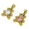 Oro Laminado Fancy Pendant, Gold Filled Style Teddy Bear and Heart Design, with Pink Cubic Zirconia and White Micro Pave, Polished, Golden Finish, 05.342.0187.1