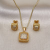 Oro Laminado Earring and Pendant Adult Set, Gold Filled Style with White Micro Pave, Polished, Golden Finish, 10.342.0128