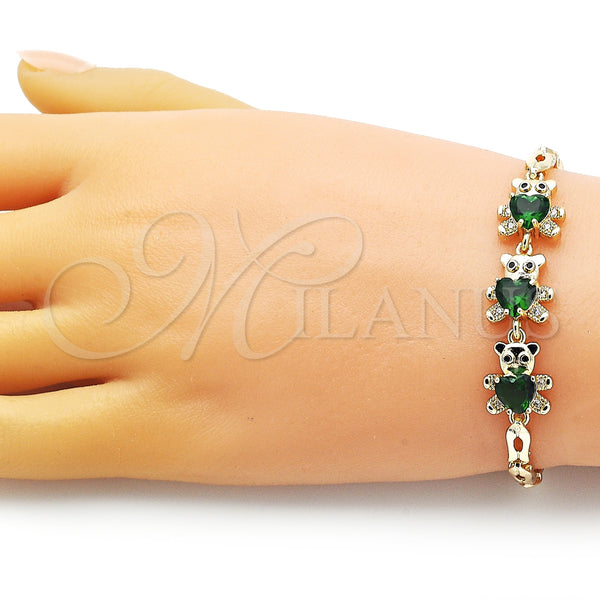 Gold Filled Bracelet — Fancy Bracelet Teddy Bear Design with Green Cubic — alternate product view — SKU 153699 | Oro Laminado brazalete — elegante Bracelet Teddy Bear diseño with Green Cubic — SKU 153699