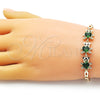 Oro Laminado Fancy Bracelet, Gold Filled Style Teddy Bear Design, with Green Cubic Zirconia and White Micro Pave, Polished, Golden Finish, 03.284.0034.1.08 (04 MM Thickness, 8 Inches Length)