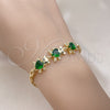 Oro Laminado Fancy Bracelet, Gold Filled Style Teddy Bear Design, with Green Cubic Zirconia and White Micro Pave, Polished, Golden Finish, 03.284.0034.1.08 (04 MM Thickness, 8 Inches Length)