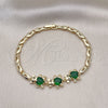 Oro Laminado Fancy Bracelet, Gold Filled Style Teddy Bear Design, with Green Cubic Zirconia and White Micro Pave, Polished, Golden Finish, 03.284.0034.1.08 (04 MM Thickness, 8 Inches Length)