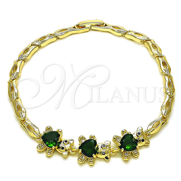 Gold Filled Bracelet — Fancy Bracelet Teddy Bear Design with Green Cubic — main product view — SKU 153699 | Oro Laminado brazalete — elegante Bracelet Teddy Bear diseño with Green Cubic — SKU 153699