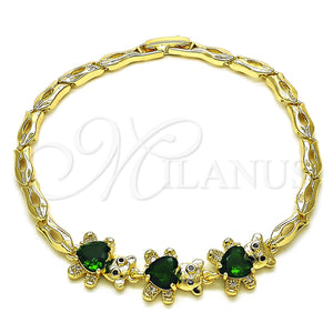 Gold Filled Bracelet — Fancy Bracelet Teddy Bear Design with Green Cubic — main product view — SKU 153699 | Oro Laminado brazalete — elegante Bracelet Teddy Bear diseño with Green Cubic — SKU 153699