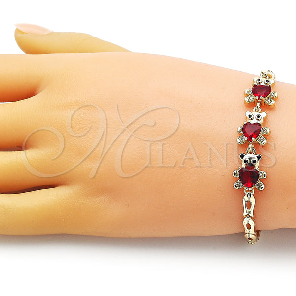 Gold Filled Bracelet — Fancy Bracelet Teddy Bear Design with Garnet Cubic — alternate product view — SKU 153700 | Oro Laminado brazalete — elegante Bracelet Teddy Bear diseño with Garnet Cubic — SKU 153700