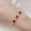 Oro Laminado Fancy Bracelet, Gold Filled Style Teddy Bear Design, with Garnet Cubic Zirconia and White Micro Pave, Polished, Golden Finish, 03.284.0034.2.08 (04 MM Thickness, 8 Inches Length)