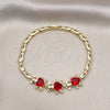 Oro Laminado Fancy Bracelet, Gold Filled Style Teddy Bear Design, with Garnet Cubic Zirconia and White Micro Pave, Polished, Golden Finish, 03.284.0034.2.08 (04 MM Thickness, 8 Inches Length)