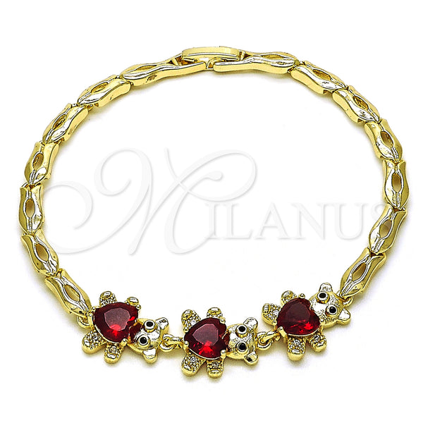 Gold Filled Bracelet — Fancy Bracelet Teddy Bear Design with Garnet Cubic — main product view — SKU 153700 | Oro Laminado brazalete — elegante Bracelet Teddy Bear diseño with Garnet Cubic — SKU 153700