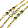 Oro Laminado Fancy Bracelet, Gold Filled Style Teddy Bear Design, with Garnet Cubic Zirconia and White Micro Pave, Polished, Golden Finish, 03.284.0034.2.08 (04 MM Thickness, 8 Inches Length)