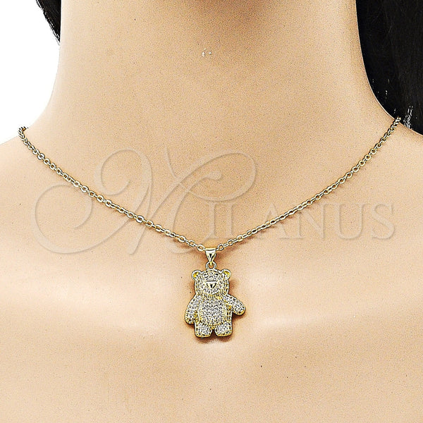 Gold Filled Pendant — Fancy Pendant Teddy Bear Design with White and — alternate product view — SKU 153711 | Oro Laminado dije — elegante Pendant Teddy Bear diseño with blanco and — SKU 153711