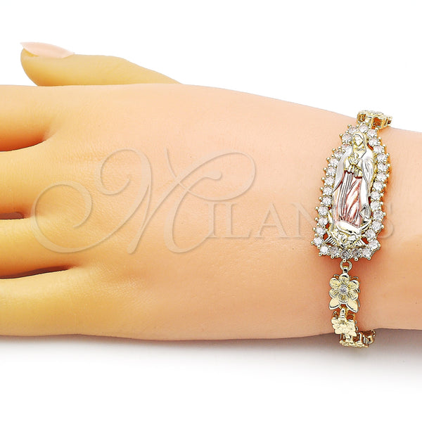 Gold Filled Bracelet — Solid Bracelet Guadalupe and Flower Design with White — alternate product view — SKU 153726 | Oro Laminado brazalete — Solid Bracelet Guadalupe and flor diseño with blanco — SKU 153726