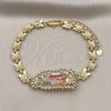 Oro Laminado Solid Bracelet, Gold Filled Style Guadalupe and Flower Design, with White Cubic Zirconia, Polished, Tricolor, 03.411.0006.1.08 (06 MM Thickness, 8 Inches Length)
