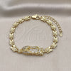 Oro Laminado Solid Bracelet, Gold Filled Style Guadalupe and Flower Design, with White Cubic Zirconia, Polished, Golden Finish, 03.411.0009.08 (06 MM Thickness, 8 Inches Length)
