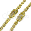 Oro Laminado Solid Bracelet, Gold Filled Style Guadalupe and Flower Design, with White Cubic Zirconia, Polished, Golden Finish, 03.411.0009.08 (06 MM Thickness, 8 Inches Length)