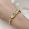 Oro Laminado Solid Bracelet, Gold Filled Style Guadalupe and Flower Design, with Multicolor Cubic Zirconia, Polished, Golden Finish, 03.411.0009.1.08 (06 MM Thickness, 8 Inches Length)