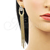 Oro Laminado Long Earring, Gold Filled Style Baguette Design, with White Cubic Zirconia, Polished, Golden Finish, 02.268.0113