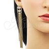 Oro Laminado Long Earring, Gold Filled Style Baguette Design, with White Cubic Zirconia, Polished, Golden Finish, 02.268.0118