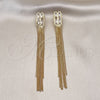 Oro Laminado Long Earring, Gold Filled Style Baguette Design, with White Cubic Zirconia, Polished, Golden Finish, 02.268.0118