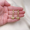 Oro Laminado Long Earring, Gold Filled Style Paperclip and Heart Design, Polished, Golden Finish, 02.213.0564