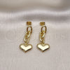 Oro Laminado Long Earring, Gold Filled Style Paperclip and Heart Design, Polished, Golden Finish, 02.213.0564