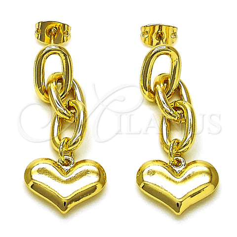 Oro Laminado Long Earring, Gold Filled Style Paperclip and Heart Design, Polished, Golden Finish, 02.213.0564