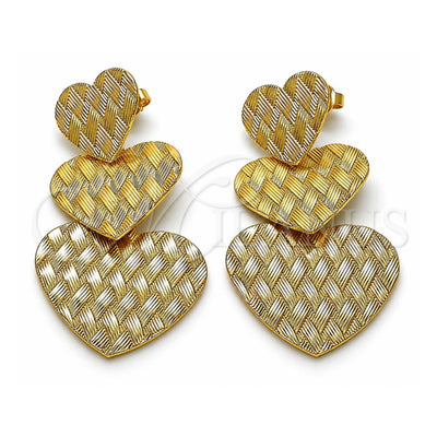 Oro Laminado Long Earring, Gold Filled Style Heart Design, Polished, Golden Finish, 02.213.0431.1