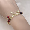 Oro Laminado Charm Bracelet, Gold Filled Style Feet and Evil Eye Design, with Black and Garnet Crystal, Polished, Golden Finish, 03.213.0226.08 (05 MM Thickness, 8 Inches Length)