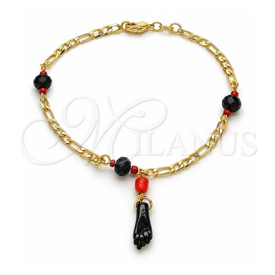 Oro Laminado Fancy Bracelet, Gold Filled Style Figa Hand and Figaro Design, Polished, Golden Finish, 03.213.0227.08 (03 MM Thickness, 8 Inches Length)