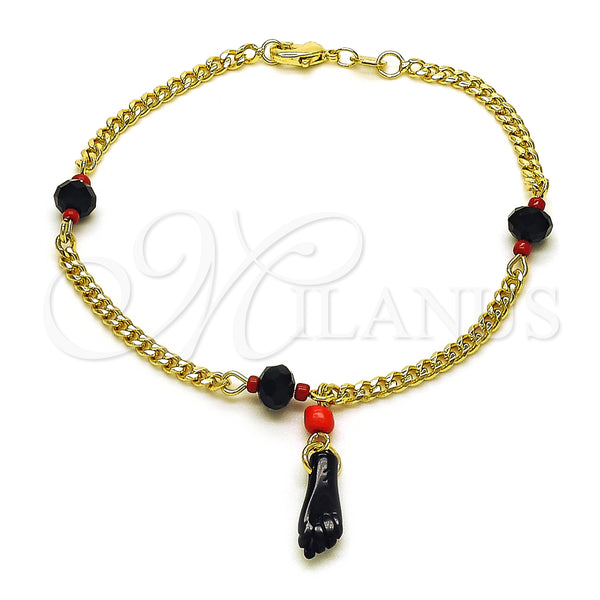 Oro Laminado Fancy Bracelet, Gold Filled Style Figa Hand and Miami Cuban Design, Polished, Golden Finish, 03.213.0229.08 (03 MM Thickness, 8 Inches Length)