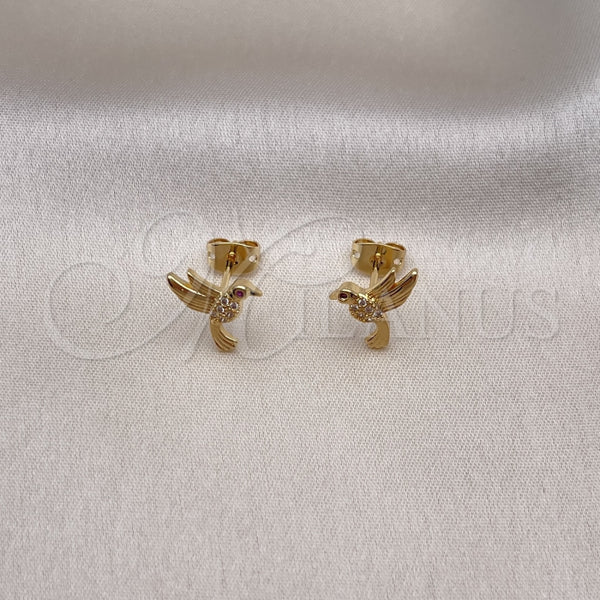 Gold Filled Ring — Stud Earring Bird Design with White and Ruby — alternate product view — SKU 153775 | Oro Laminado anillo — Stud Earring Bird diseño with blanco and Ruby — SKU 153775