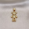 Oro Laminado Fancy Pendant, Gold Filled Style Teddy Bear and Heart Design, with White Micro Pave, Polished, Golden Finish, 05.342.0192