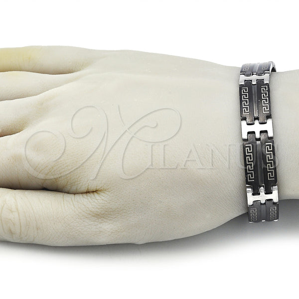 Stainless Steel Bracelet — Solid Bracelet Greek Key Design Polished Two Tone — alternate product view — SKU 153788 | Acero Inoxidable brazalete — Solid Bracelet Greek Key diseño pulido Two Tone — SKU 153788