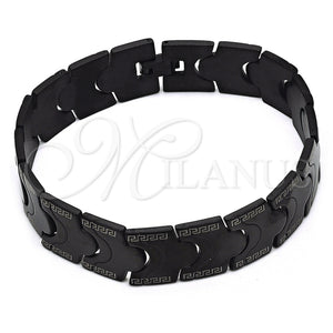 Stainless Steel Bracelet — Solid Bracelet Greek Key Design Polished Black 03. — main product view — SKU 153812 | Acero Inoxidable brazalete — Solid Bracelet Greek Key diseño pulido negro 03. — SKU 153812