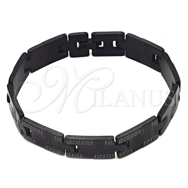 Stainless Steel Solid Bracelet, Greek Key Design, Polished, Black Rhodium Finish, 5.247.010.2.09