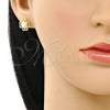 Oro Laminado Stud Earring, Gold Filled Style Heart Design, with Ivory Pearl, Polished, Golden Finish, 02.344.0161