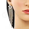 Oro Laminado Long Earring, Gold Filled Style Baguette Design, with White Cubic Zirconia and White Crystal, Polished, Golden Finish, 02.268.0124