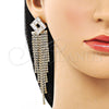 Oro Laminado Long Earring, Gold Filled Style Baguette Design, with White Cubic Zirconia and White Crystal, Polished, Golden Finish, 02.268.0124